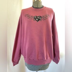 Vintage grannycore heart embroidered sweatshirt